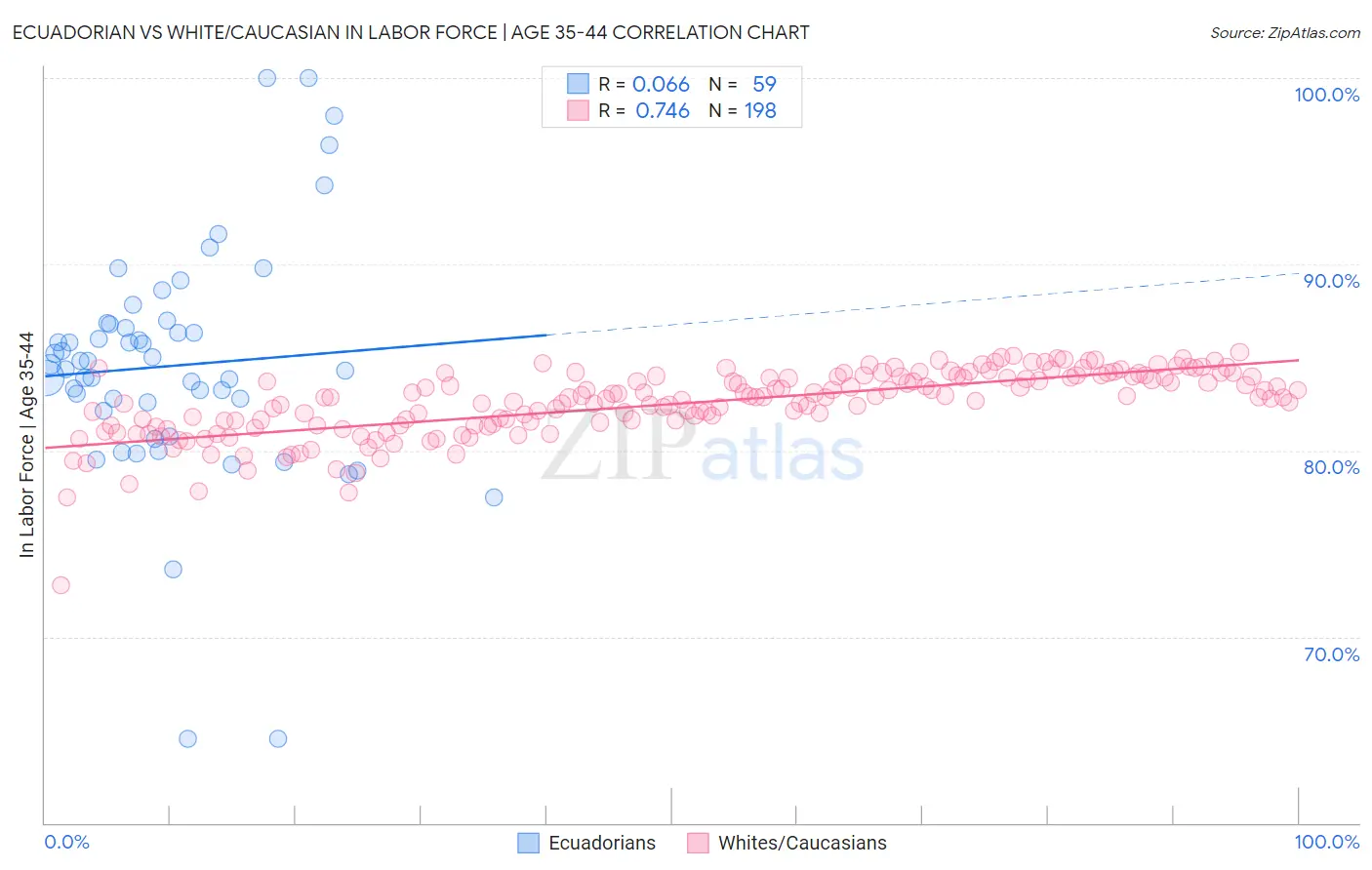 Ecuadorian vs White/Caucasian In Labor Force | Age 35-44