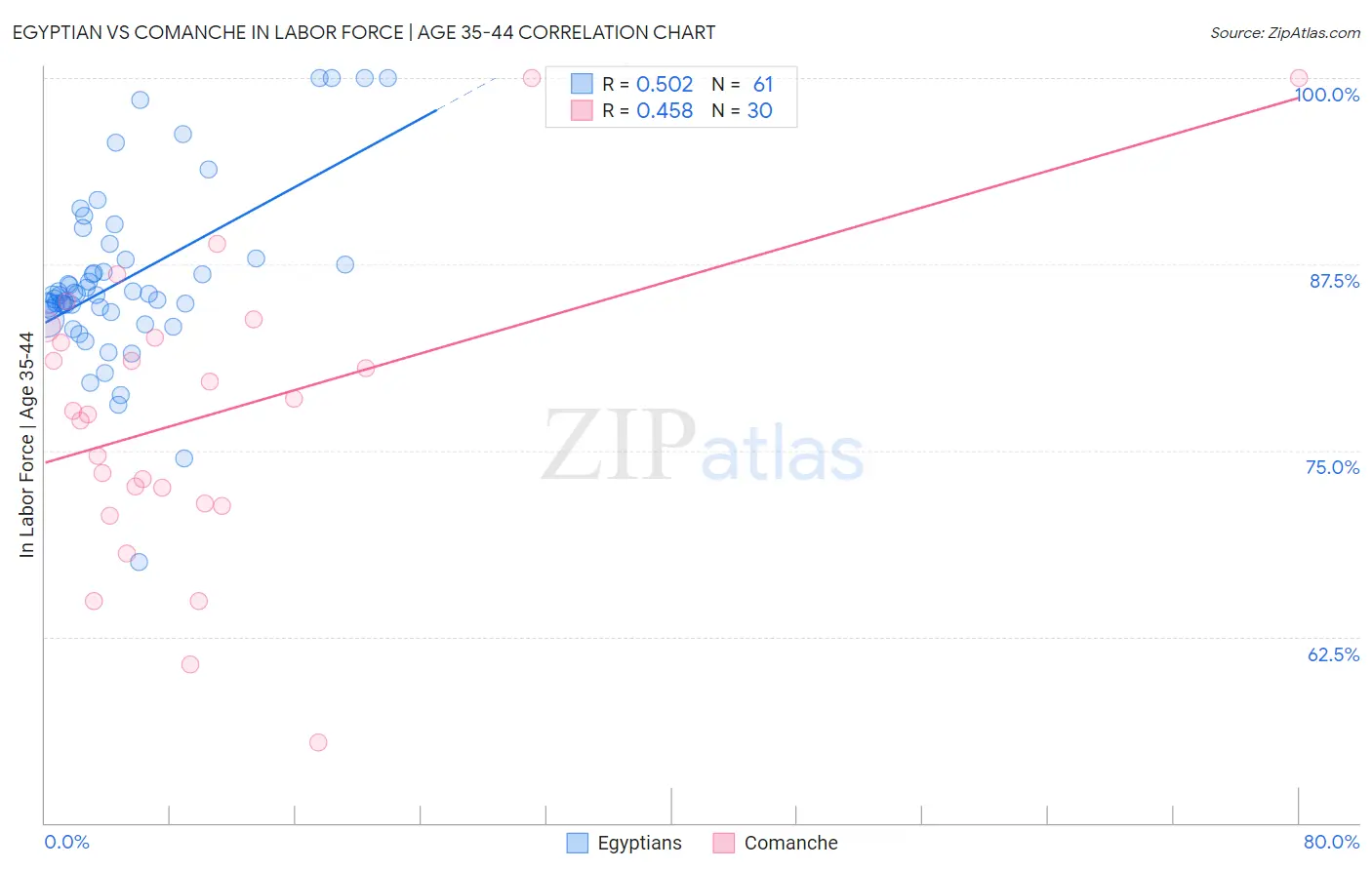 Egyptian vs Comanche In Labor Force | Age 35-44