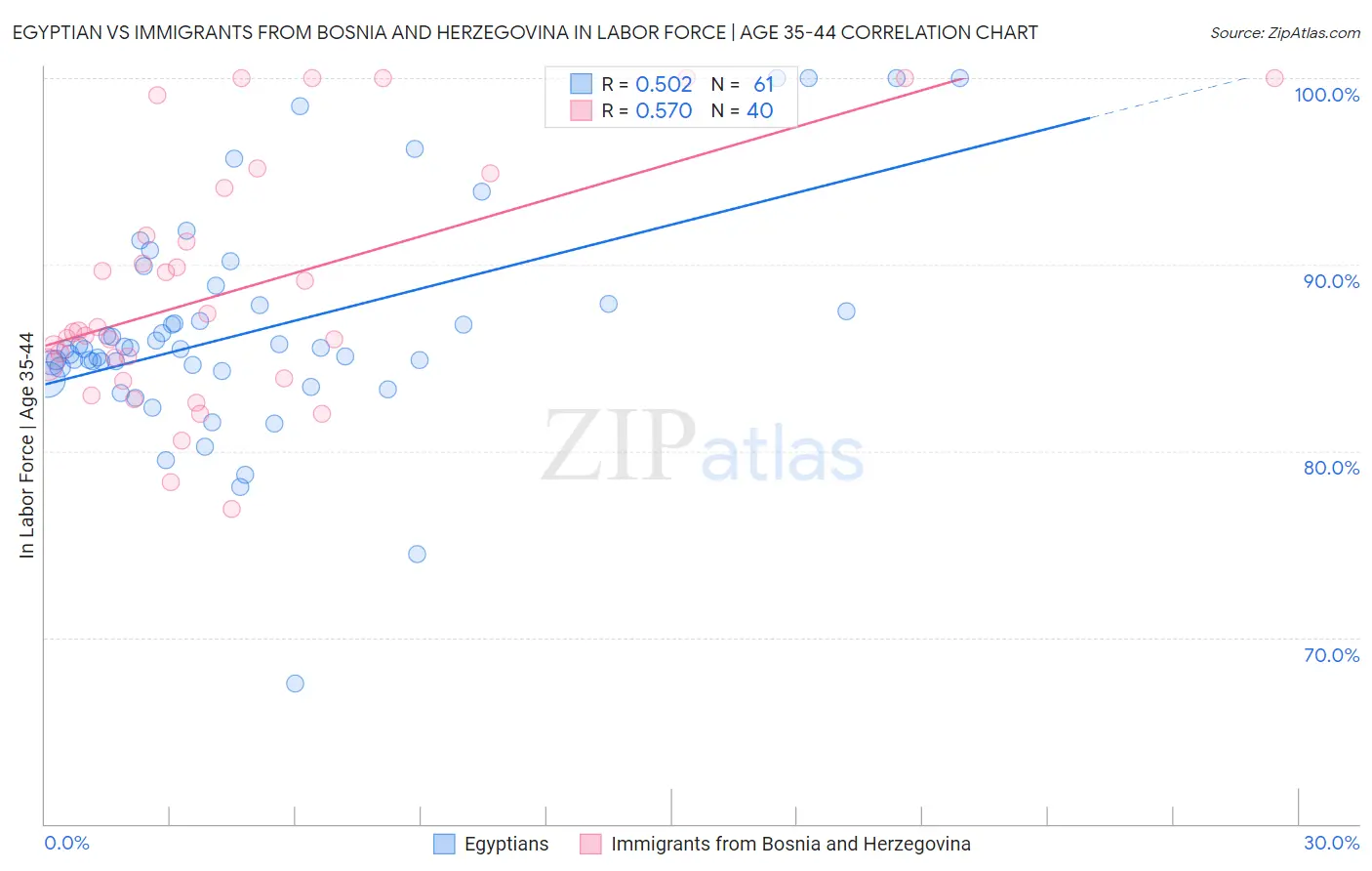 Egyptian vs Immigrants from Bosnia and Herzegovina In Labor Force | Age 35-44