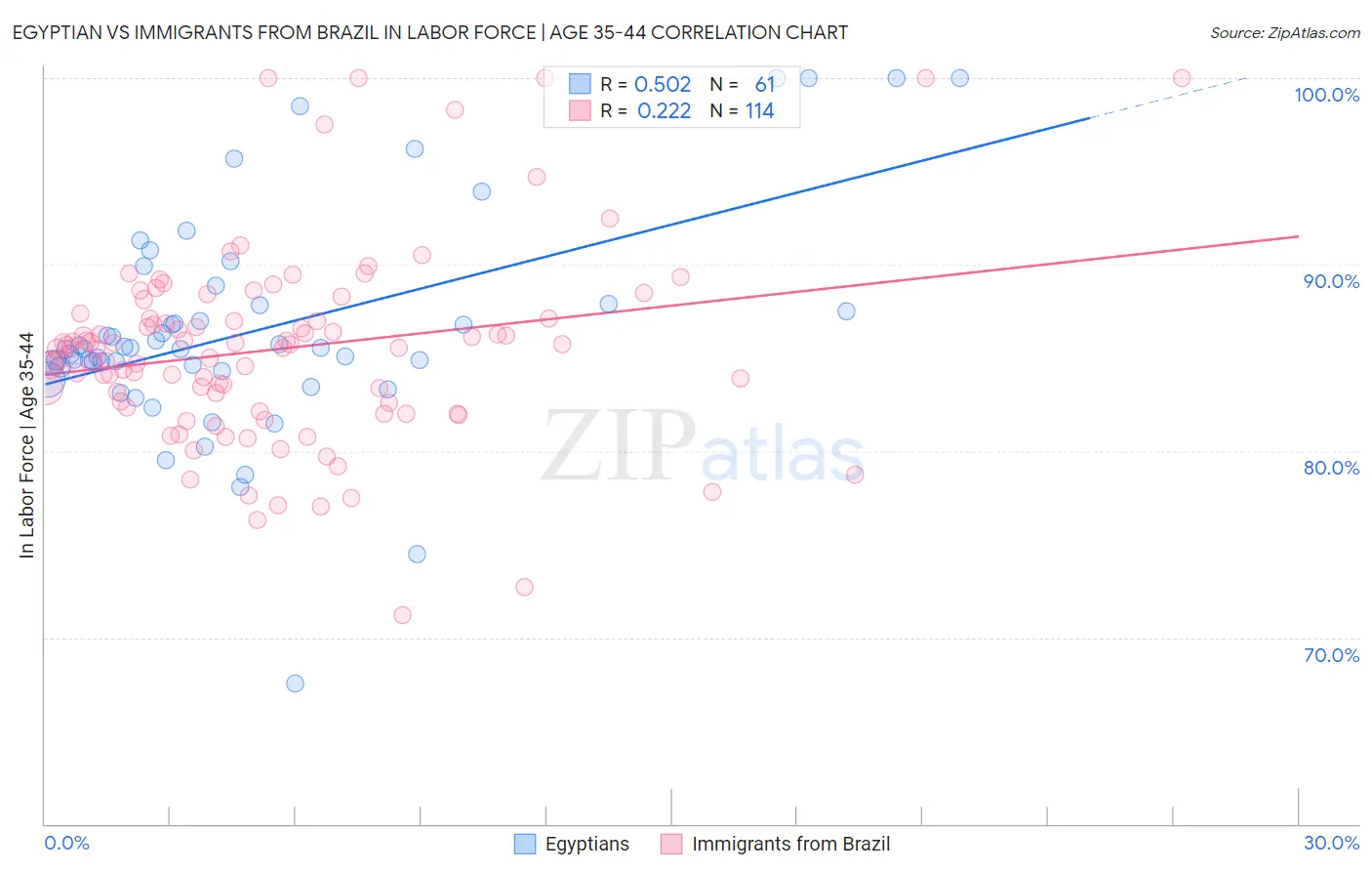 Egyptian vs Immigrants from Brazil In Labor Force | Age 35-44