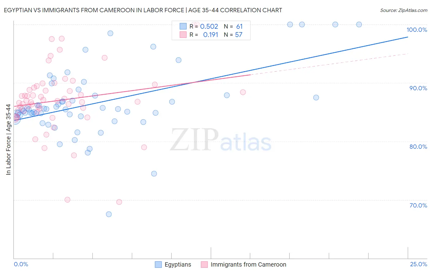 Egyptian vs Immigrants from Cameroon In Labor Force | Age 35-44