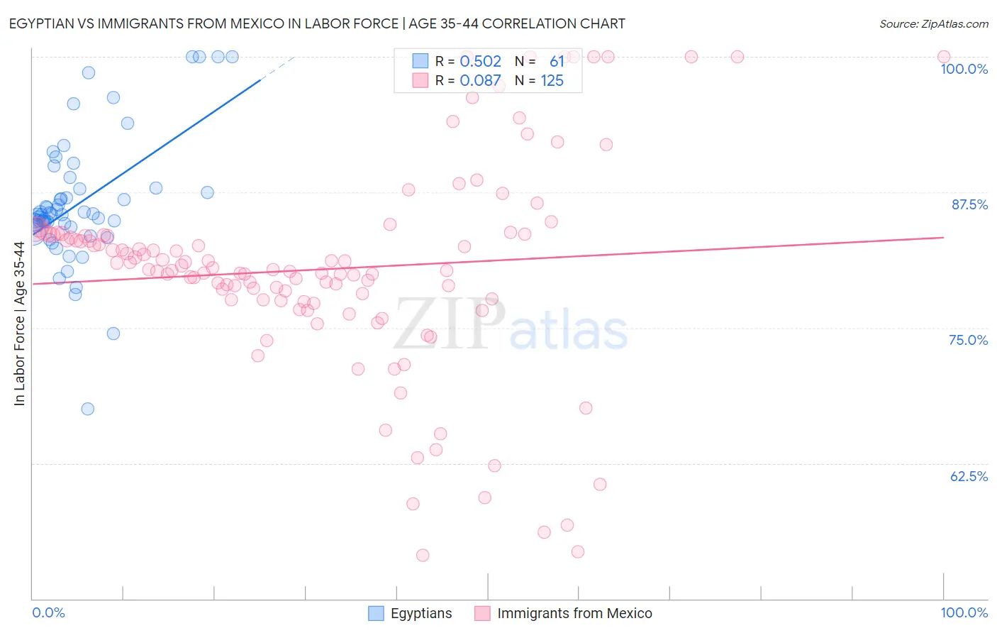 Egyptian vs Immigrants from Mexico In Labor Force | Age 35-44