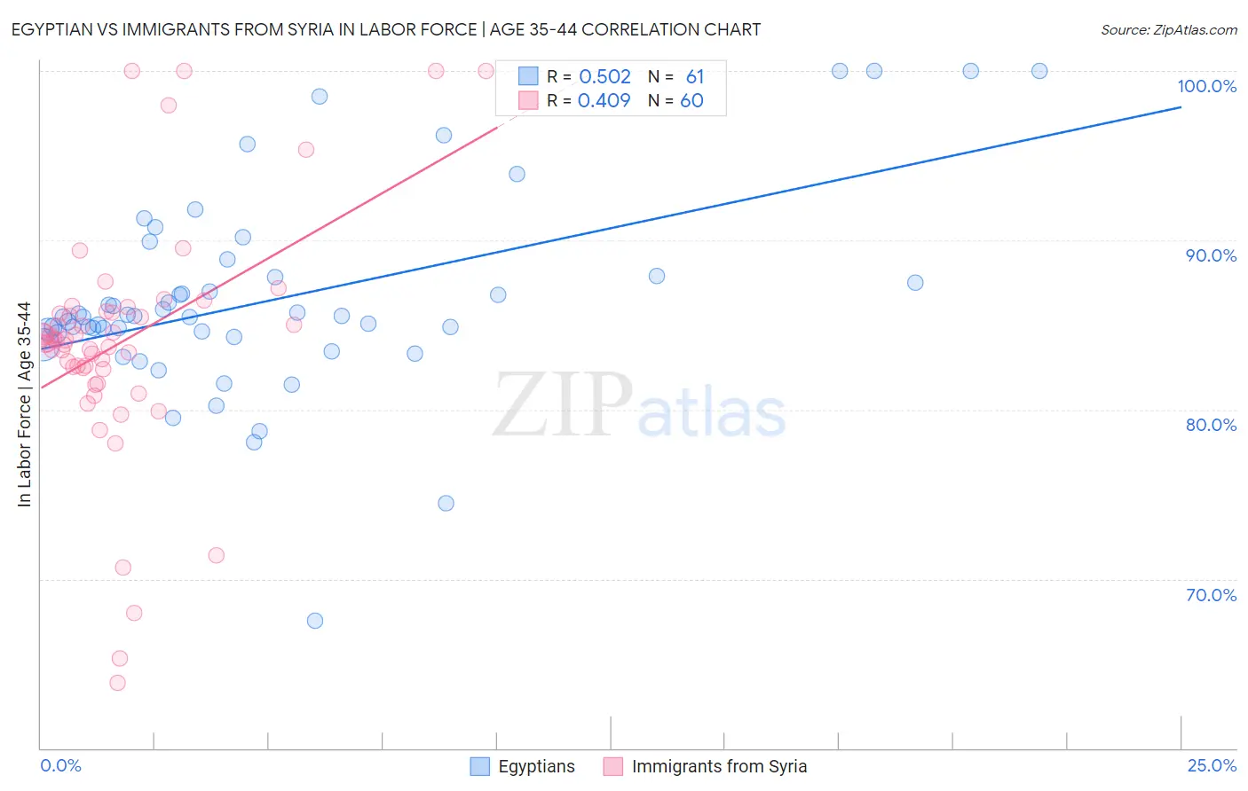 Egyptian vs Immigrants from Syria In Labor Force | Age 35-44