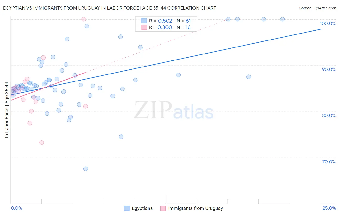 Egyptian vs Immigrants from Uruguay In Labor Force | Age 35-44