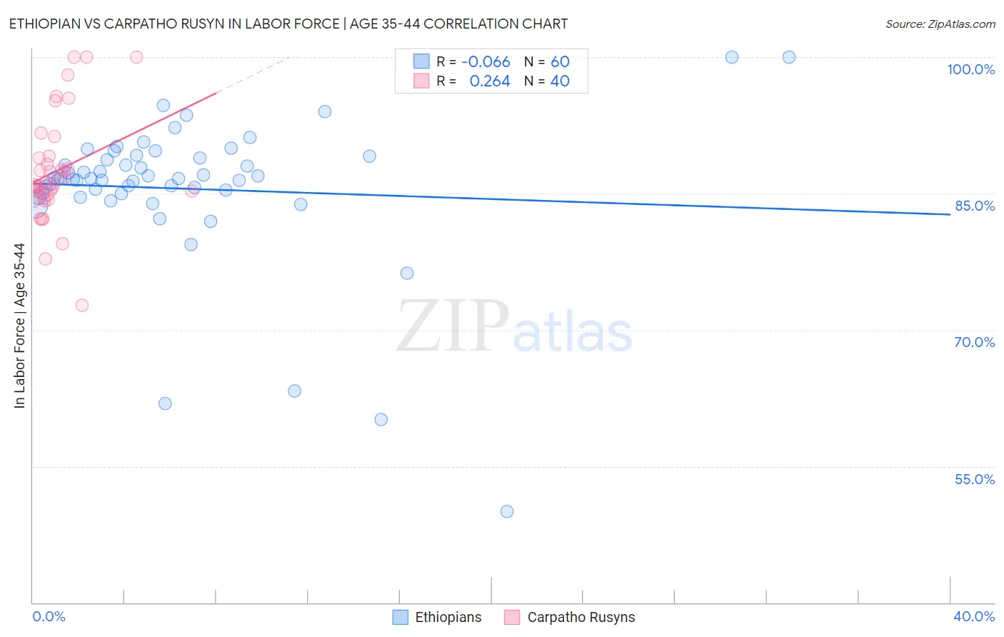 Ethiopian vs Carpatho Rusyn In Labor Force | Age 35-44