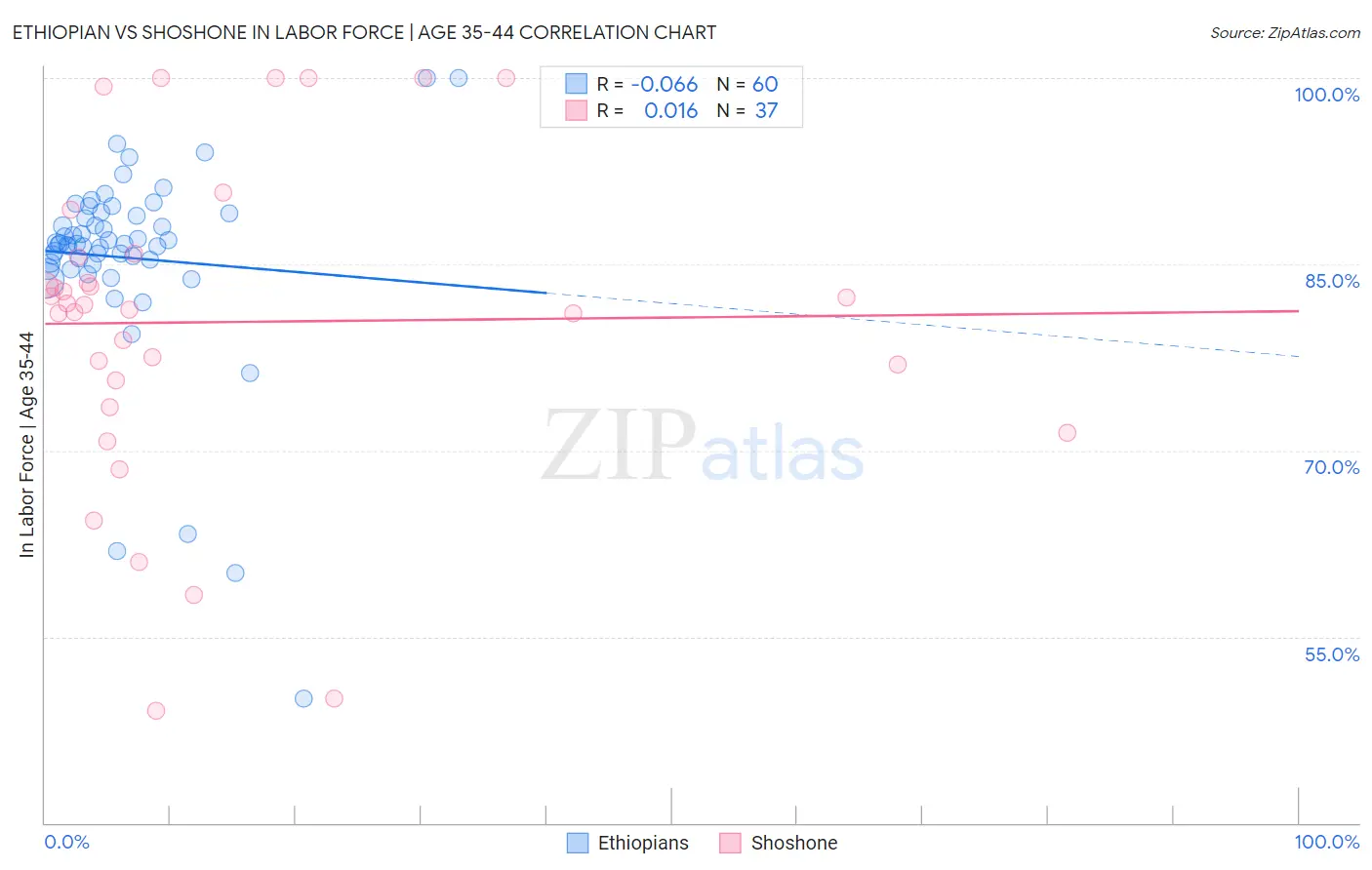 Ethiopian vs Shoshone In Labor Force | Age 35-44