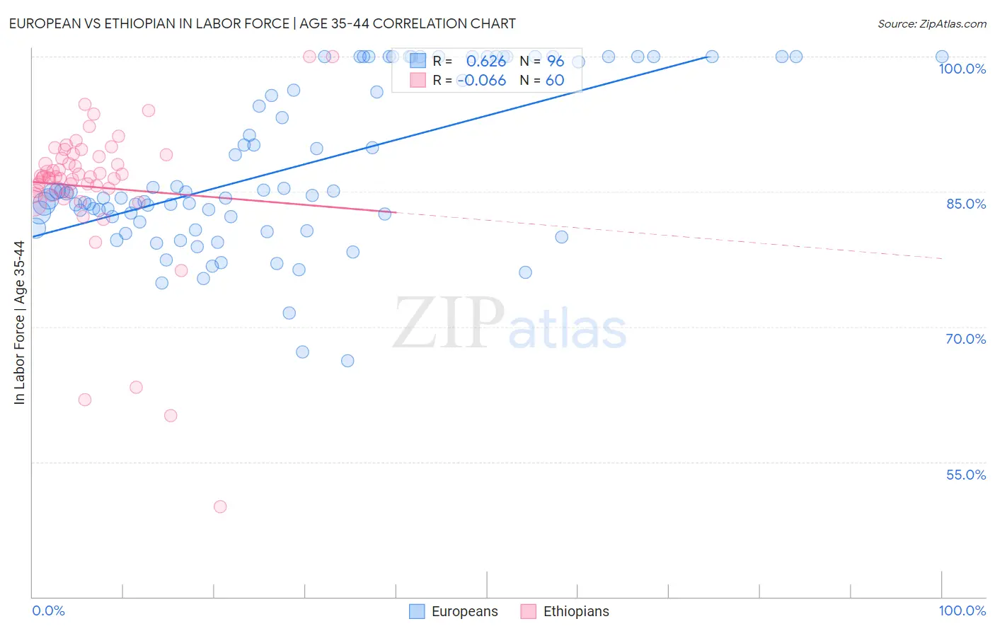 European vs Ethiopian In Labor Force | Age 35-44