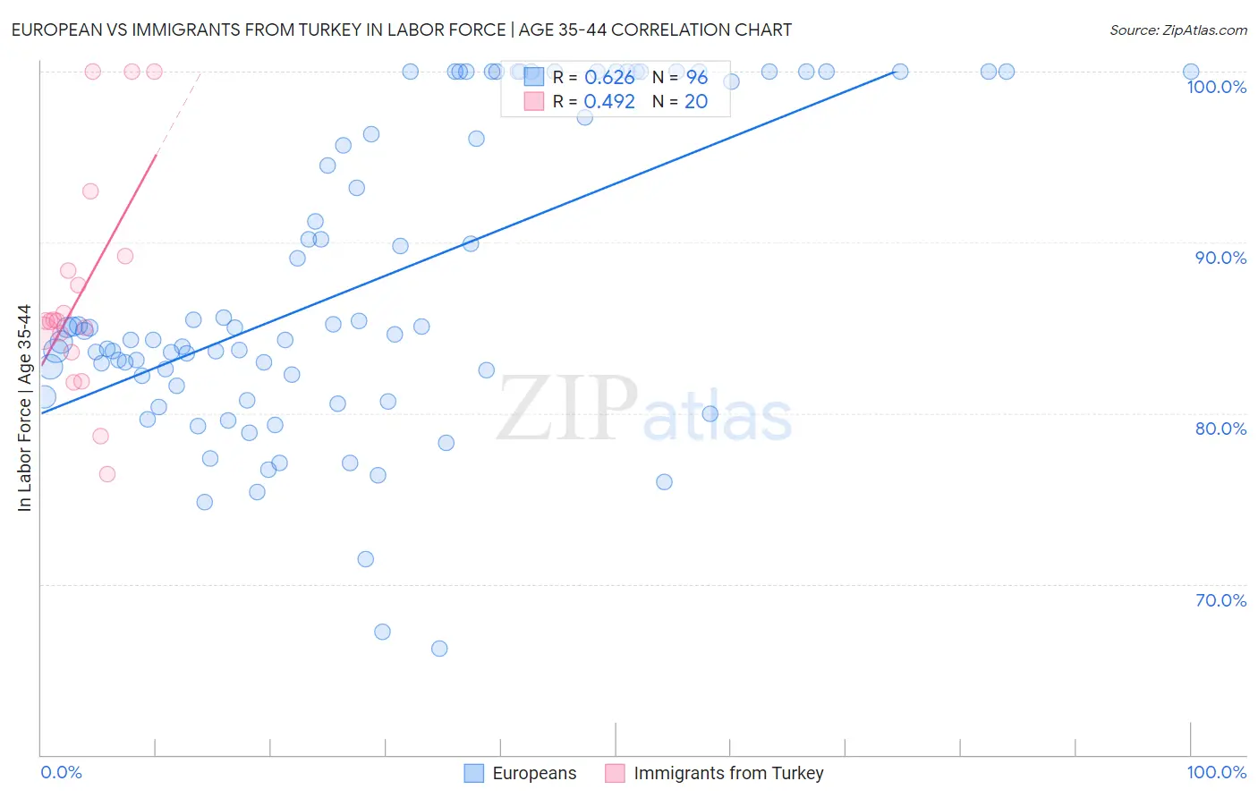 European vs Immigrants from Turkey In Labor Force | Age 35-44