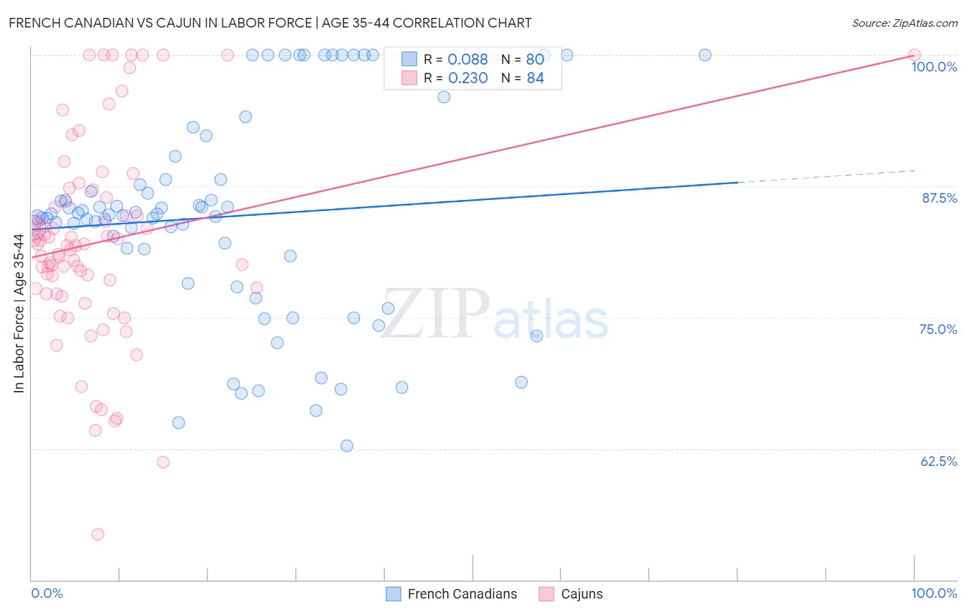 French Canadian vs Cajun In Labor Force | Age 35-44