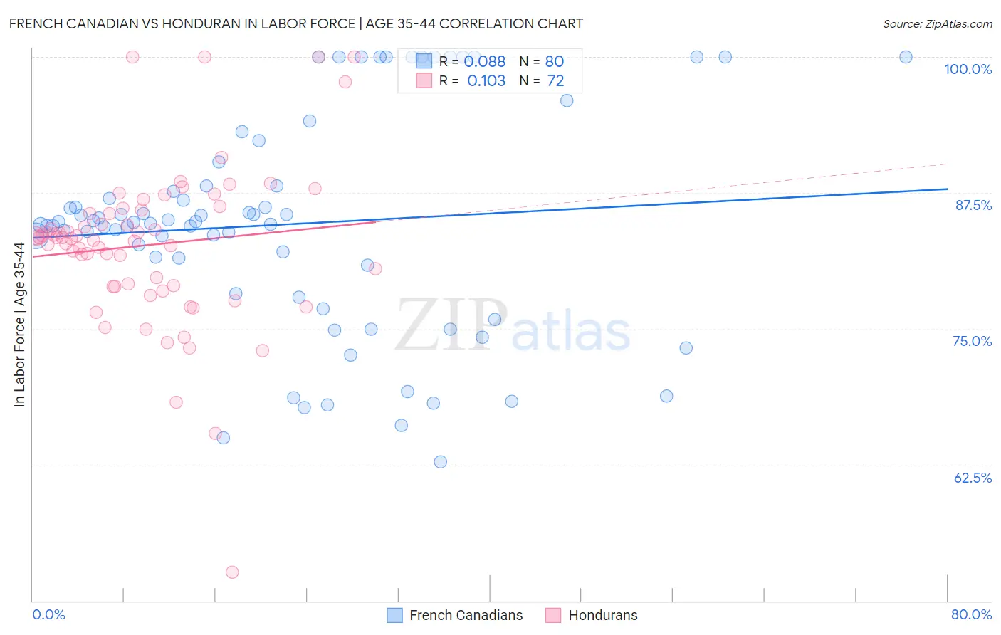 French Canadian vs Honduran In Labor Force | Age 35-44