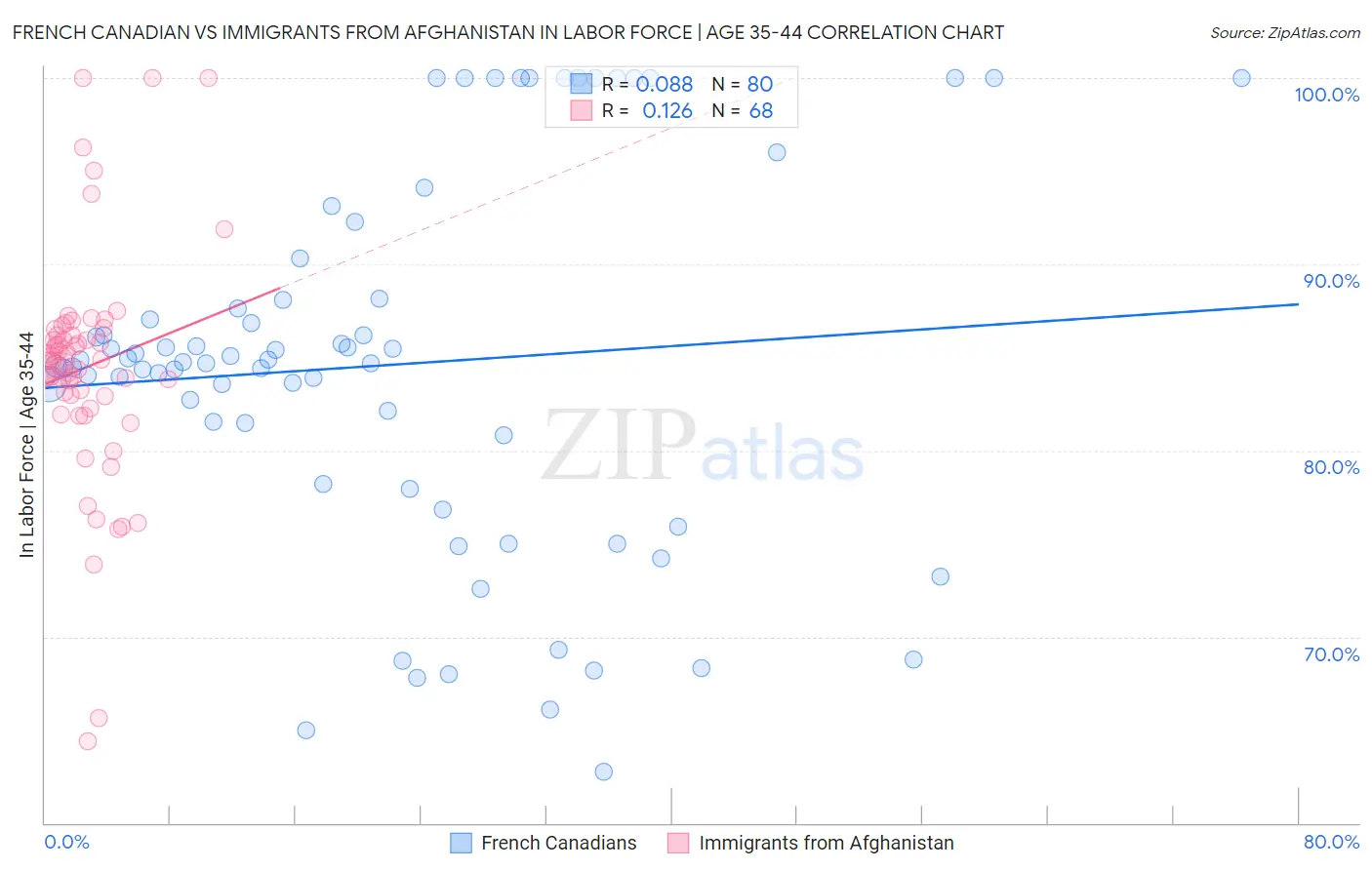 French Canadian vs Immigrants from Afghanistan In Labor Force | Age 35-44