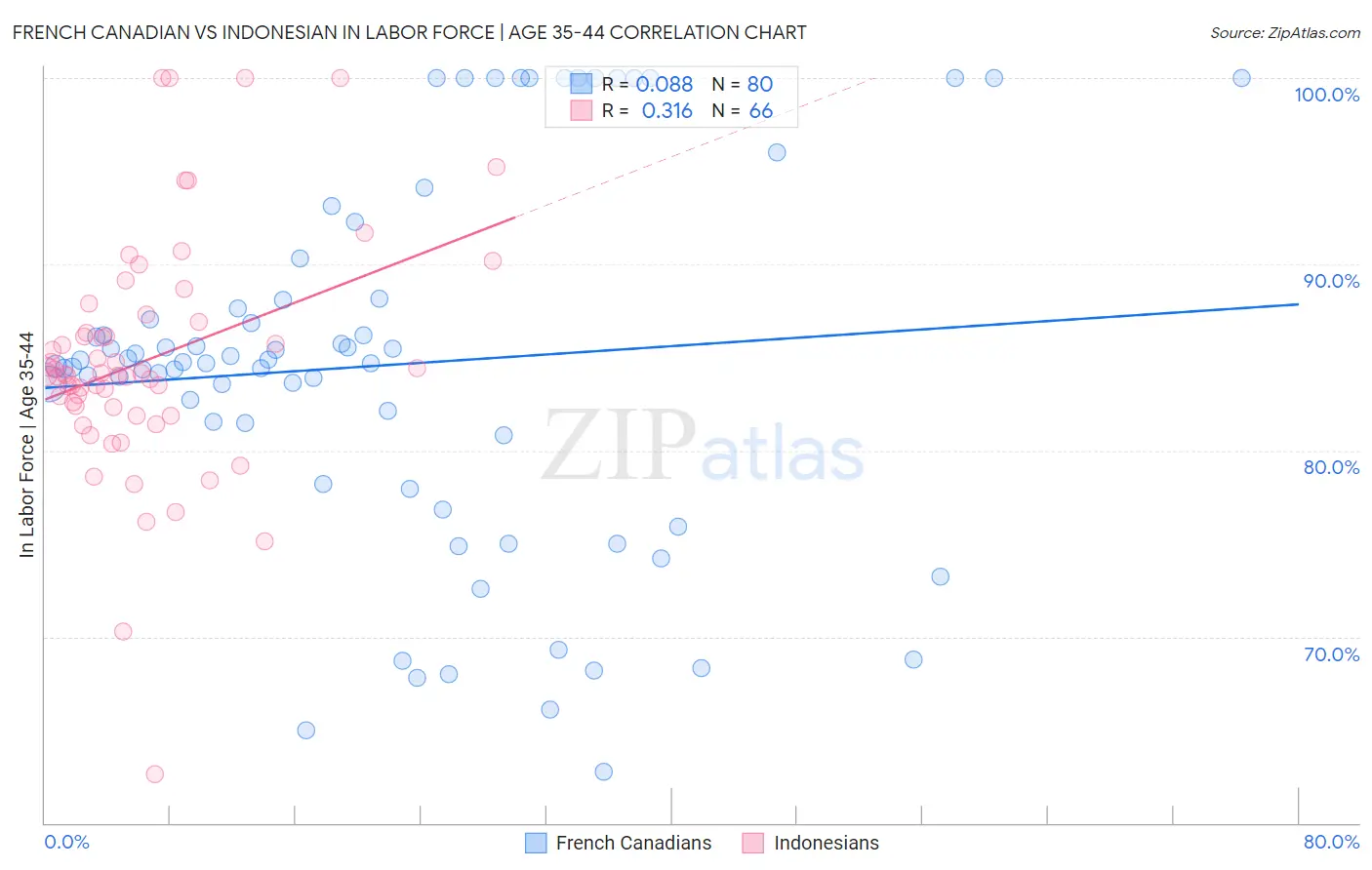 French Canadian vs Indonesian In Labor Force | Age 35-44