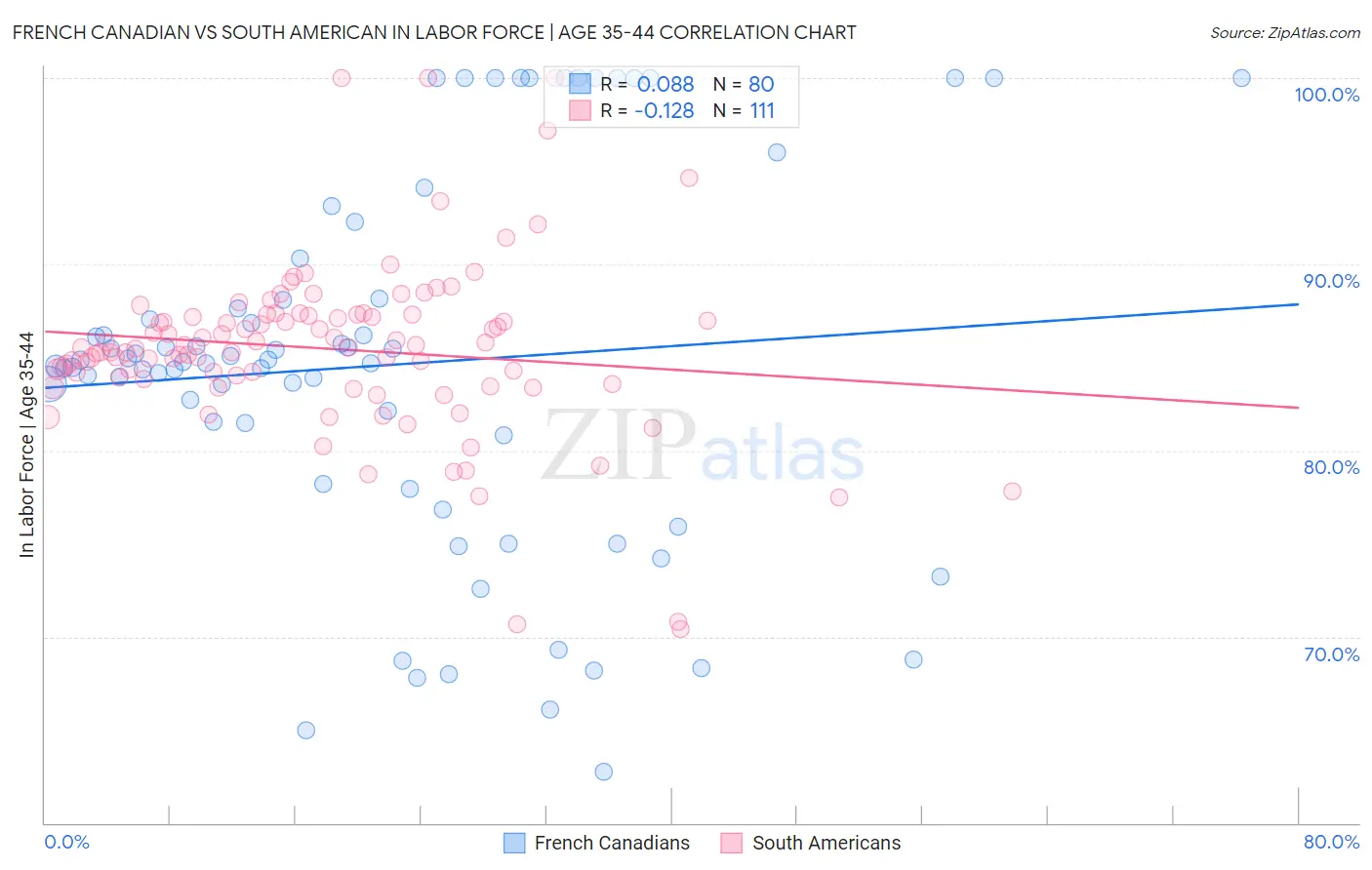 French Canadian vs South American In Labor Force | Age 35-44