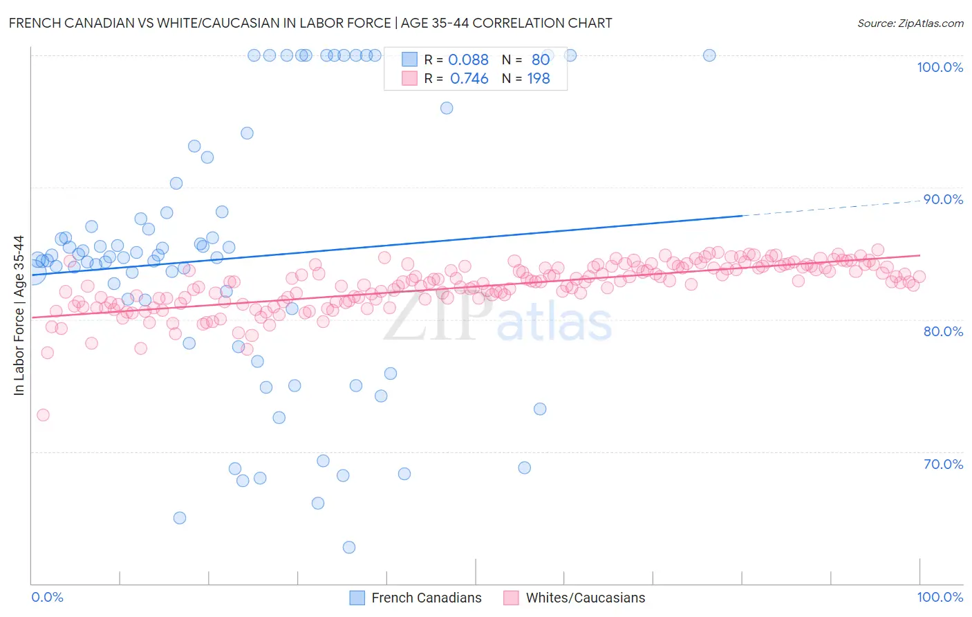 French Canadian vs White/Caucasian In Labor Force | Age 35-44