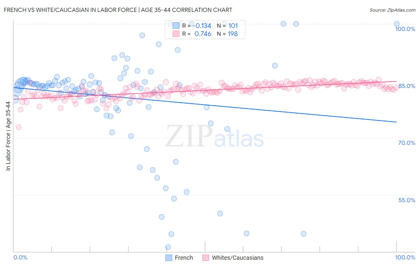 French vs White/Caucasian In Labor Force | Age 35-44
