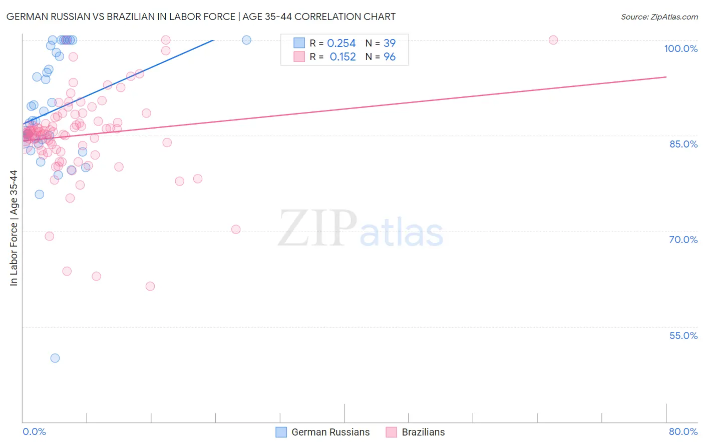 German Russian vs Brazilian In Labor Force | Age 35-44