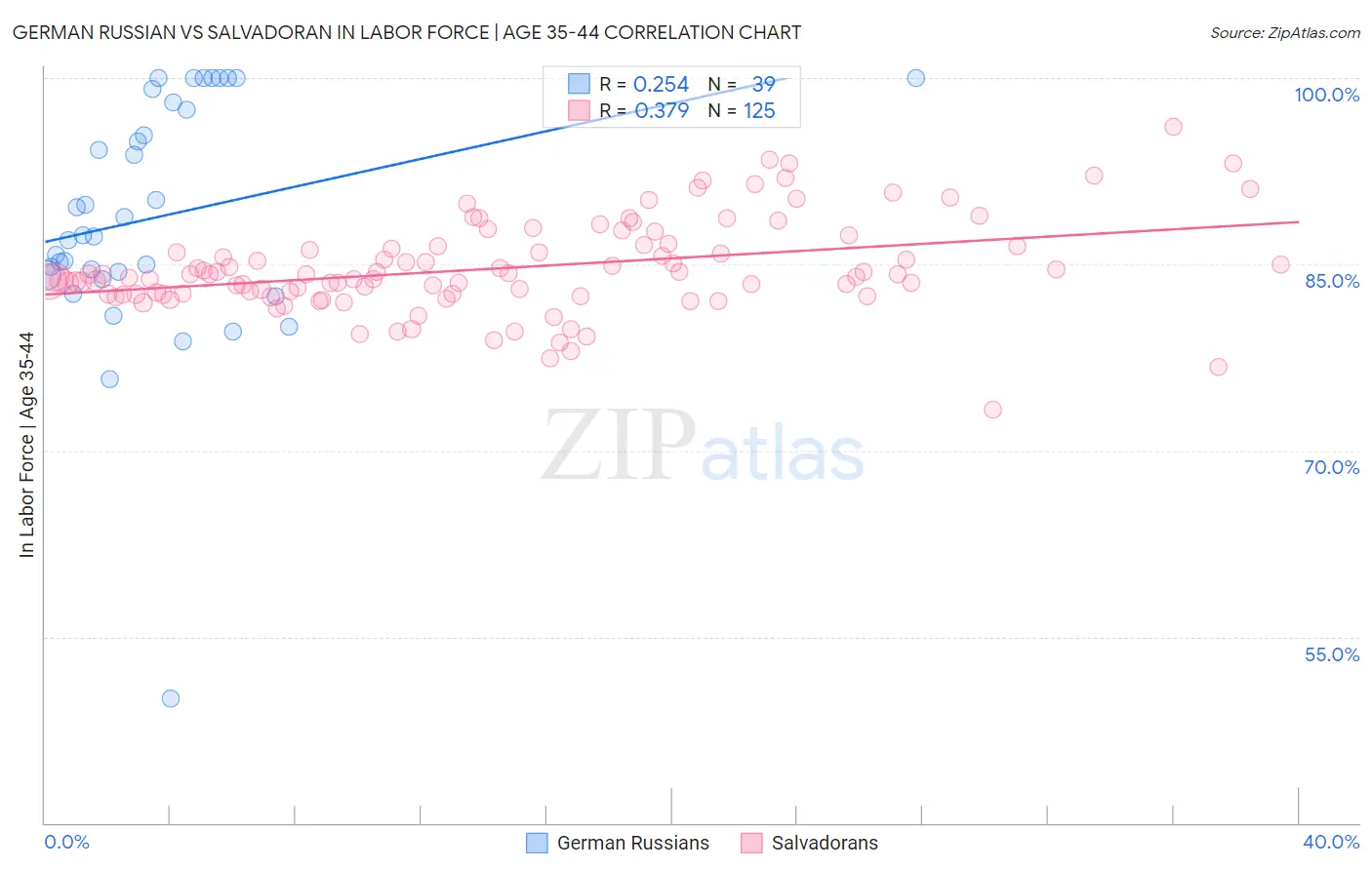 German Russian vs Salvadoran In Labor Force | Age 35-44