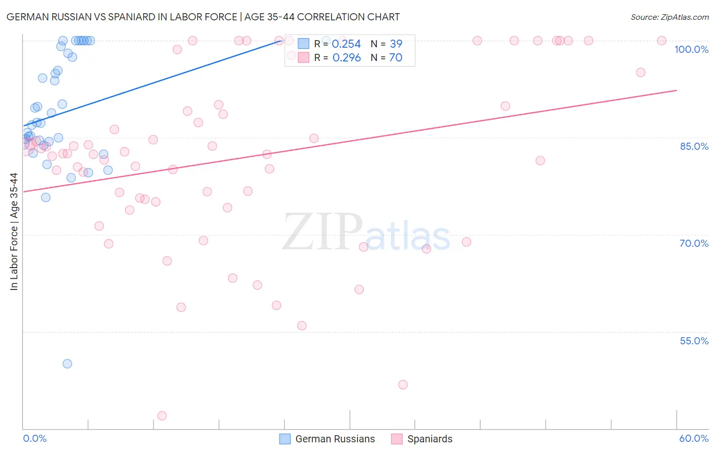 German Russian vs Spaniard In Labor Force | Age 35-44