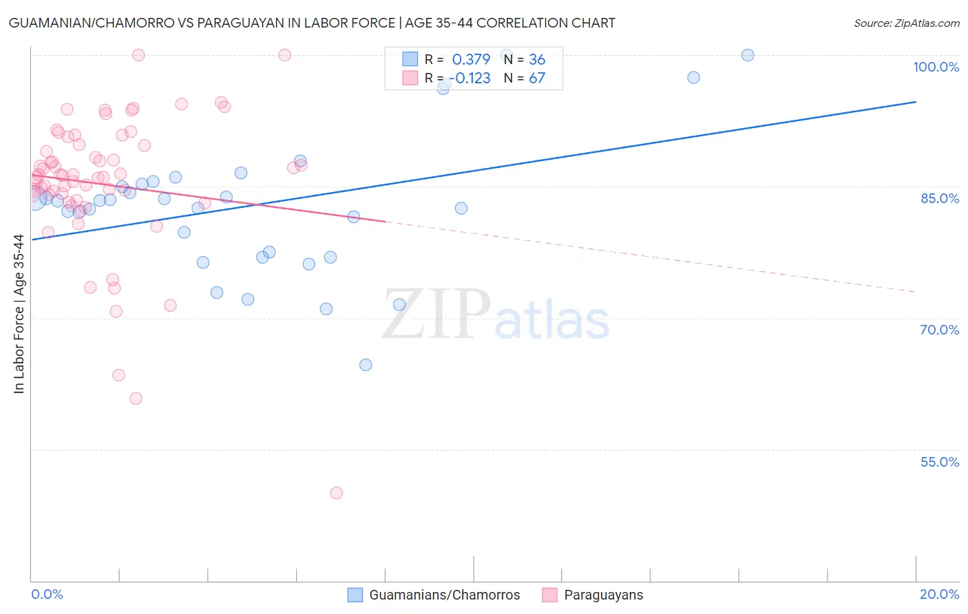 Guamanian/Chamorro vs Paraguayan In Labor Force | Age 35-44