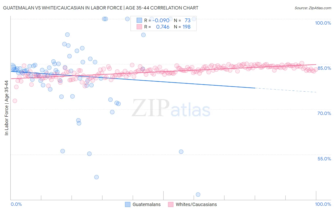 Guatemalan vs White/Caucasian In Labor Force | Age 35-44