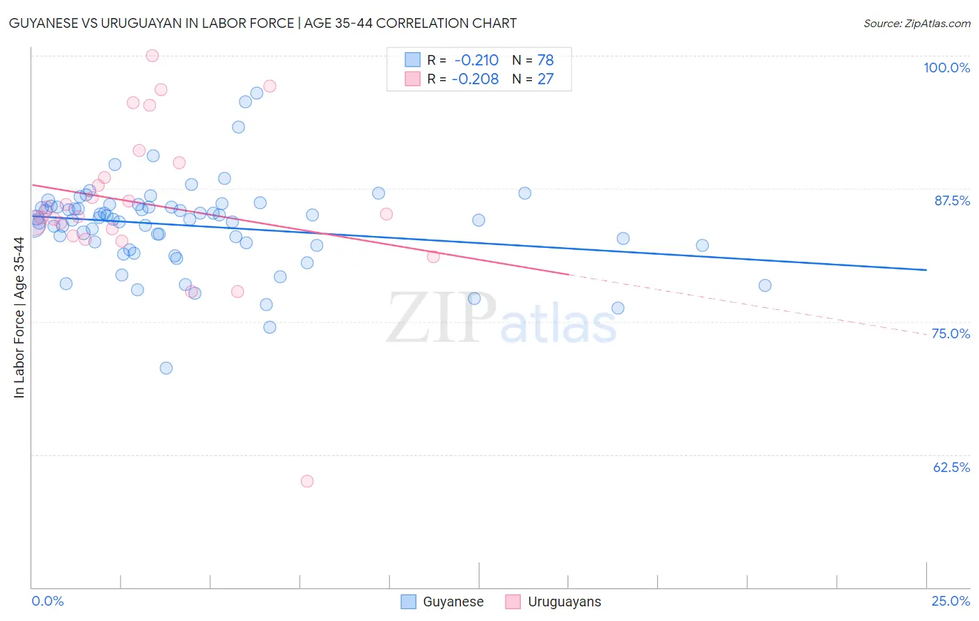 Guyanese vs Uruguayan In Labor Force | Age 35-44