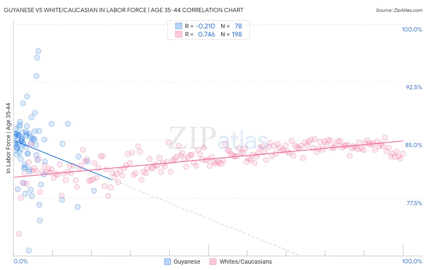 Guyanese vs White/Caucasian In Labor Force | Age 35-44