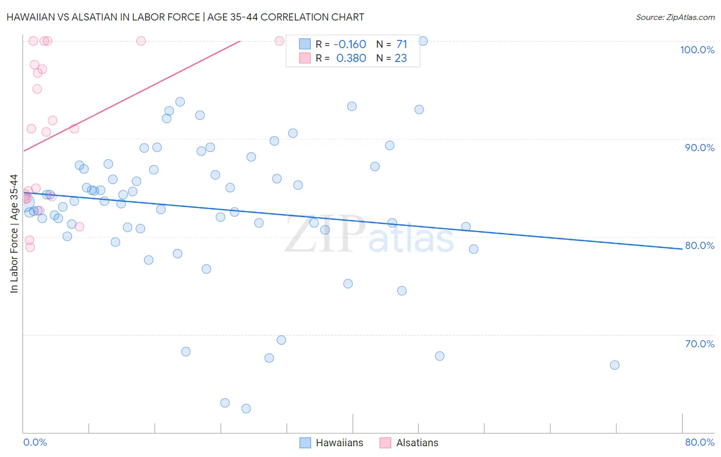 Hawaiian vs Alsatian In Labor Force | Age 35-44