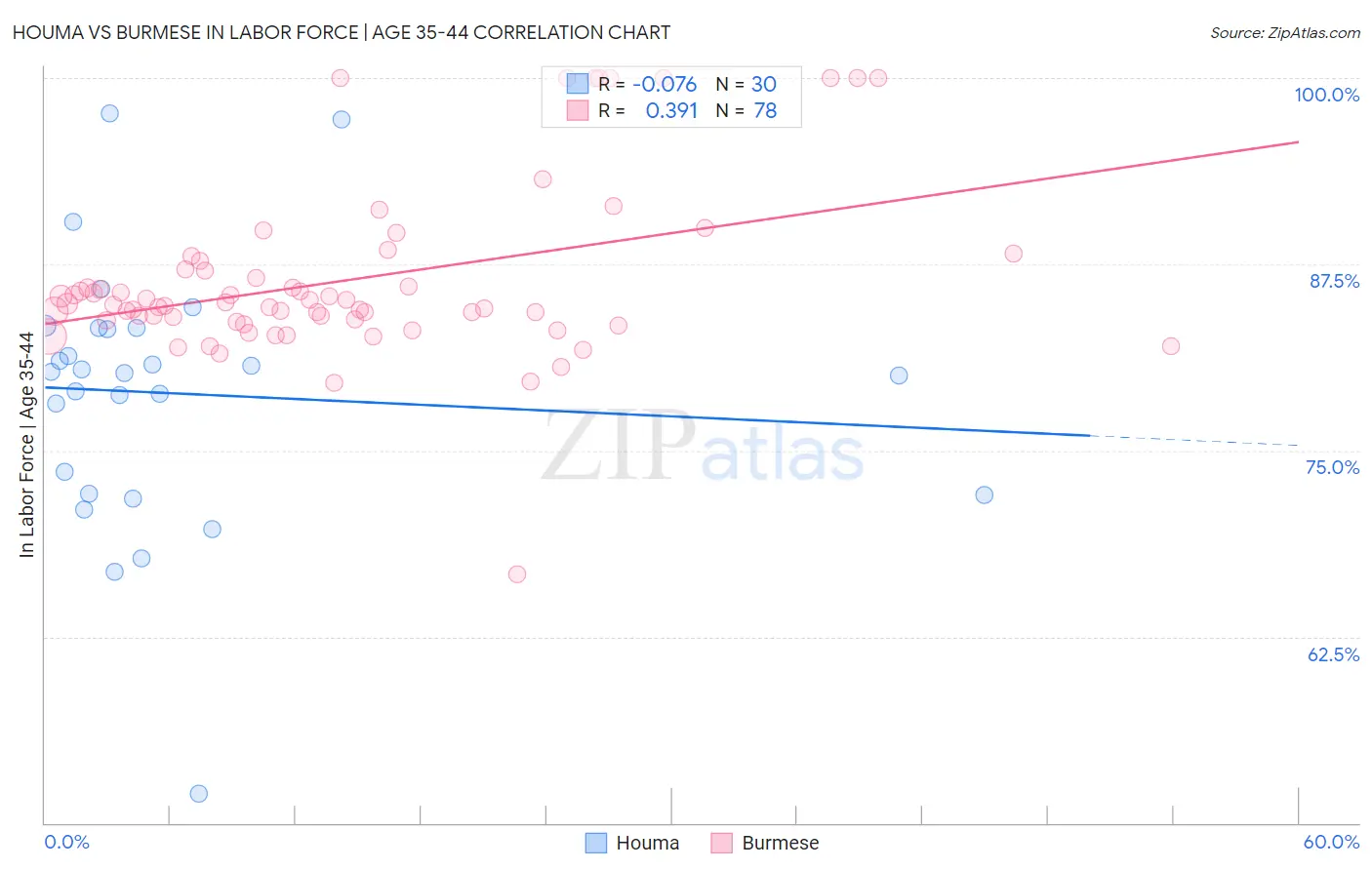 Houma vs Burmese In Labor Force | Age 35-44