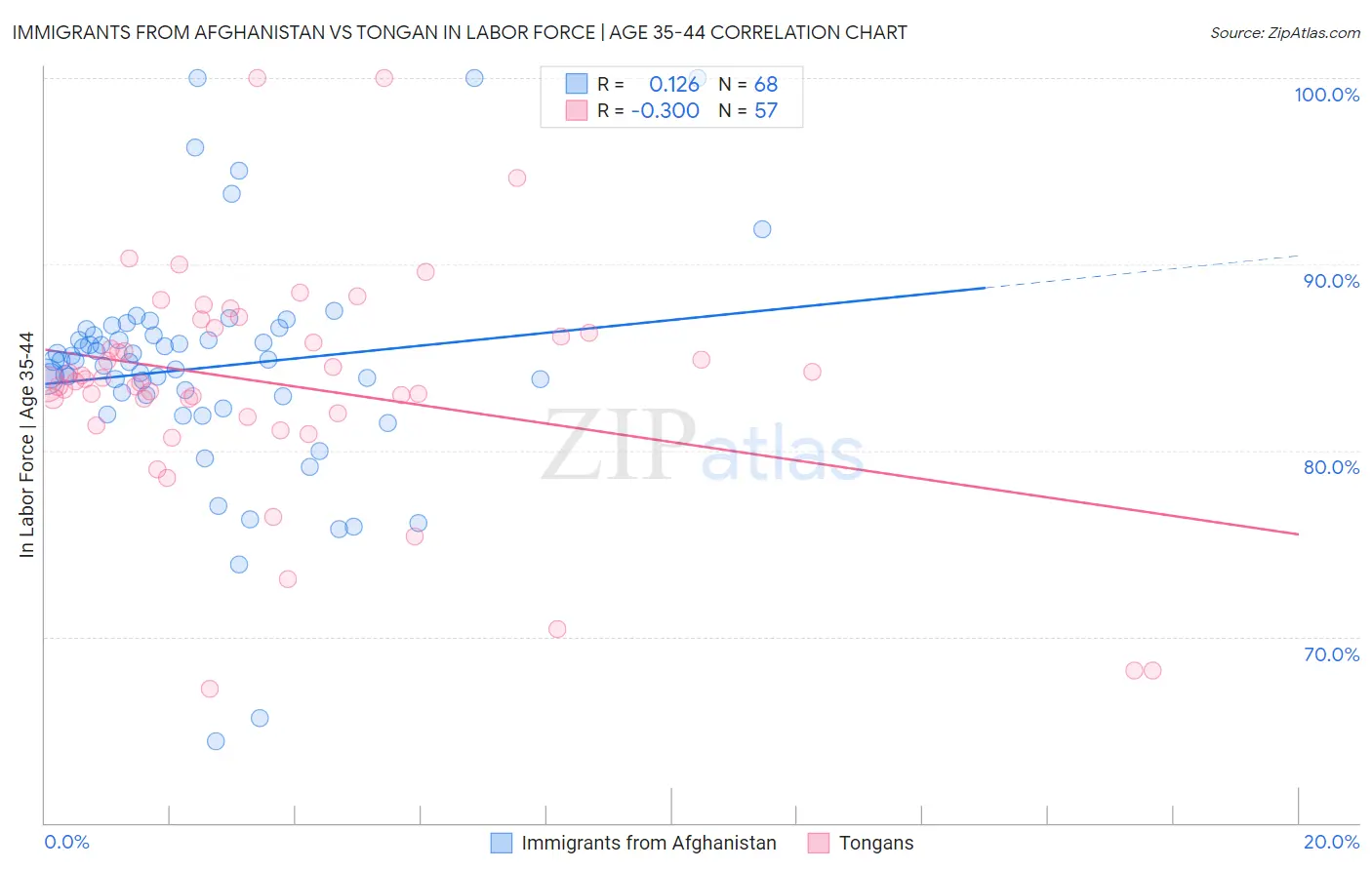 Immigrants from Afghanistan vs Tongan In Labor Force | Age 35-44