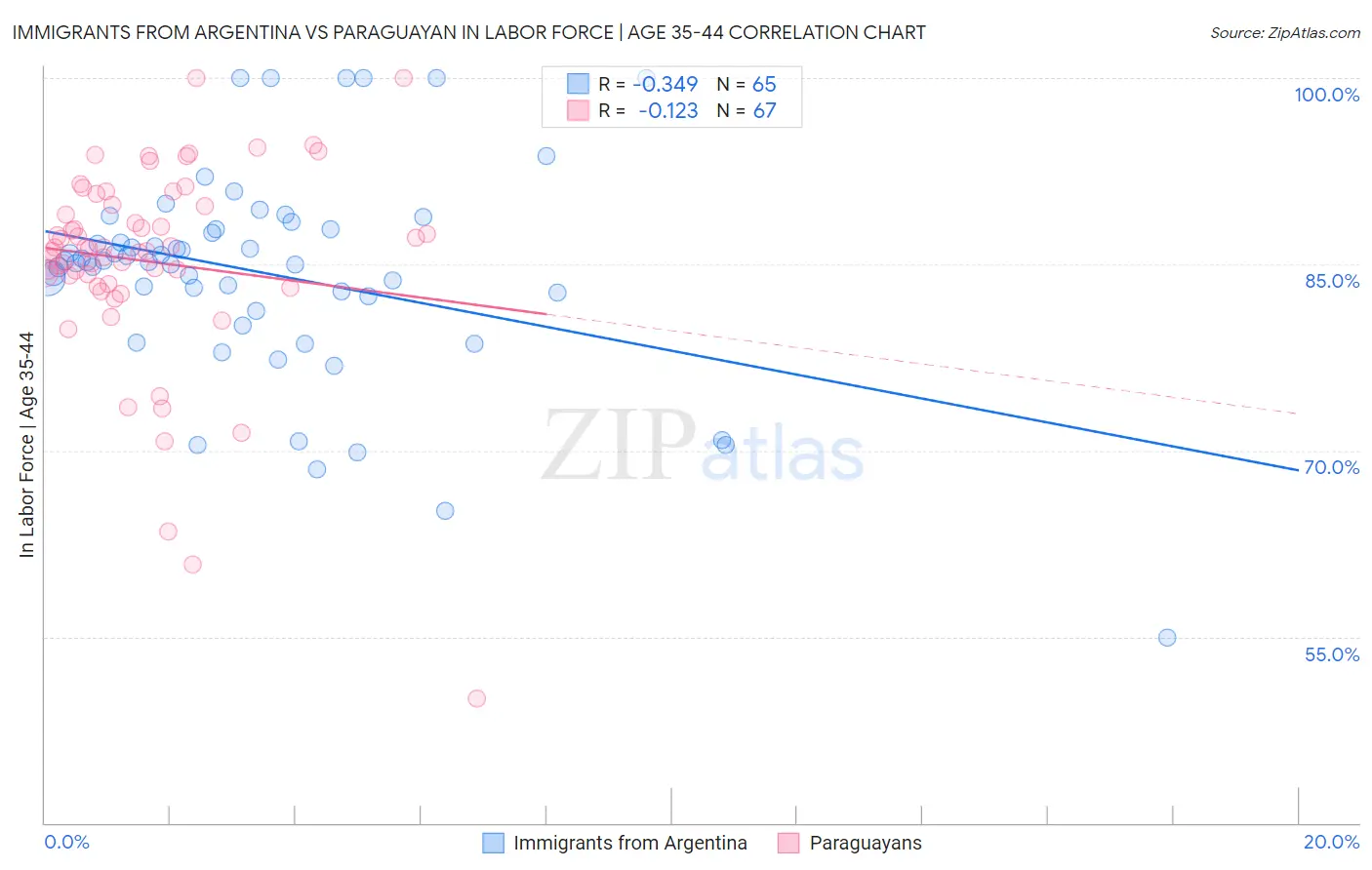 Immigrants from Argentina vs Paraguayan In Labor Force | Age 35-44