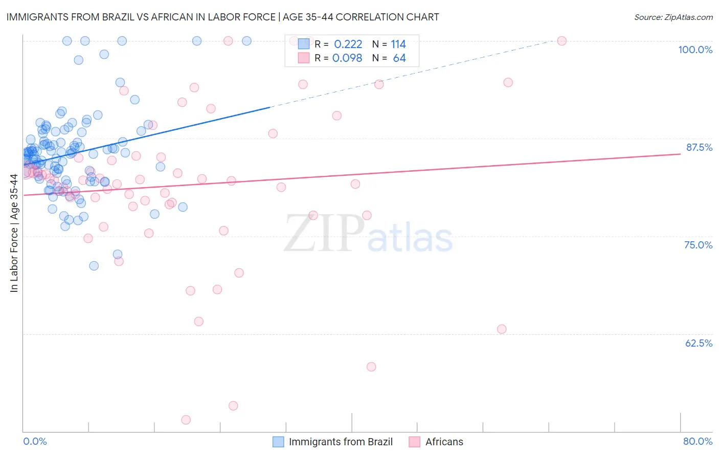 Immigrants from Brazil vs African In Labor Force | Age 35-44