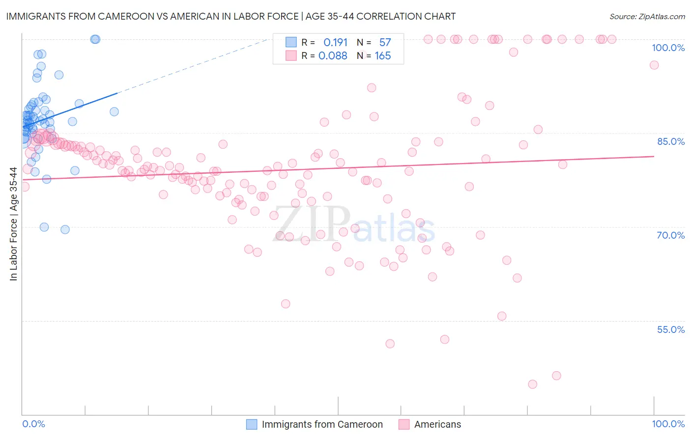 Immigrants from Cameroon vs American In Labor Force | Age 35-44