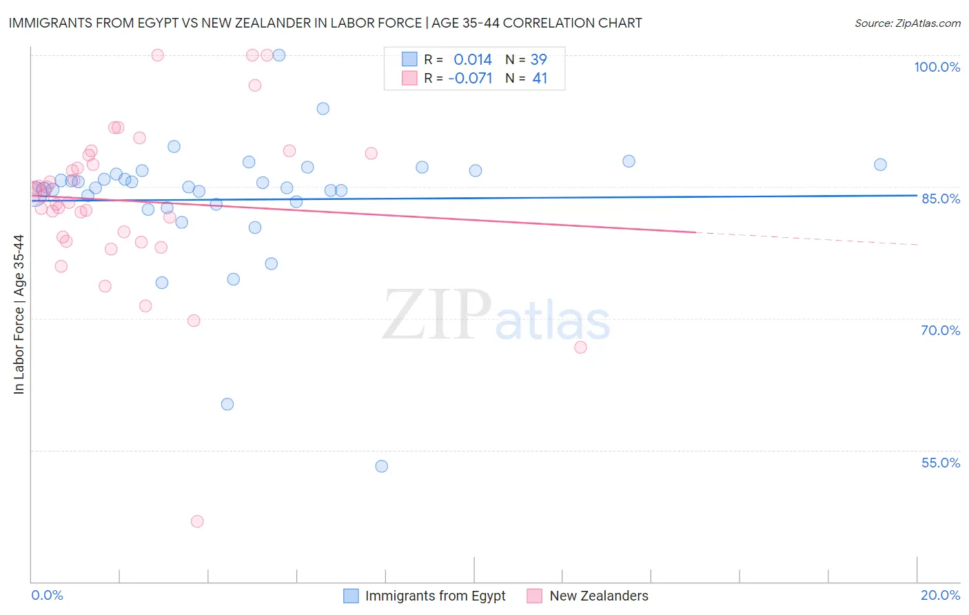 Immigrants from Egypt vs New Zealander In Labor Force | Age 35-44