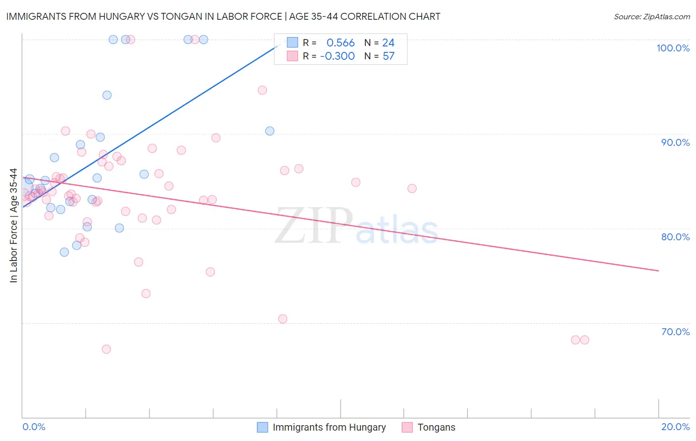 Immigrants from Hungary vs Tongan In Labor Force | Age 35-44