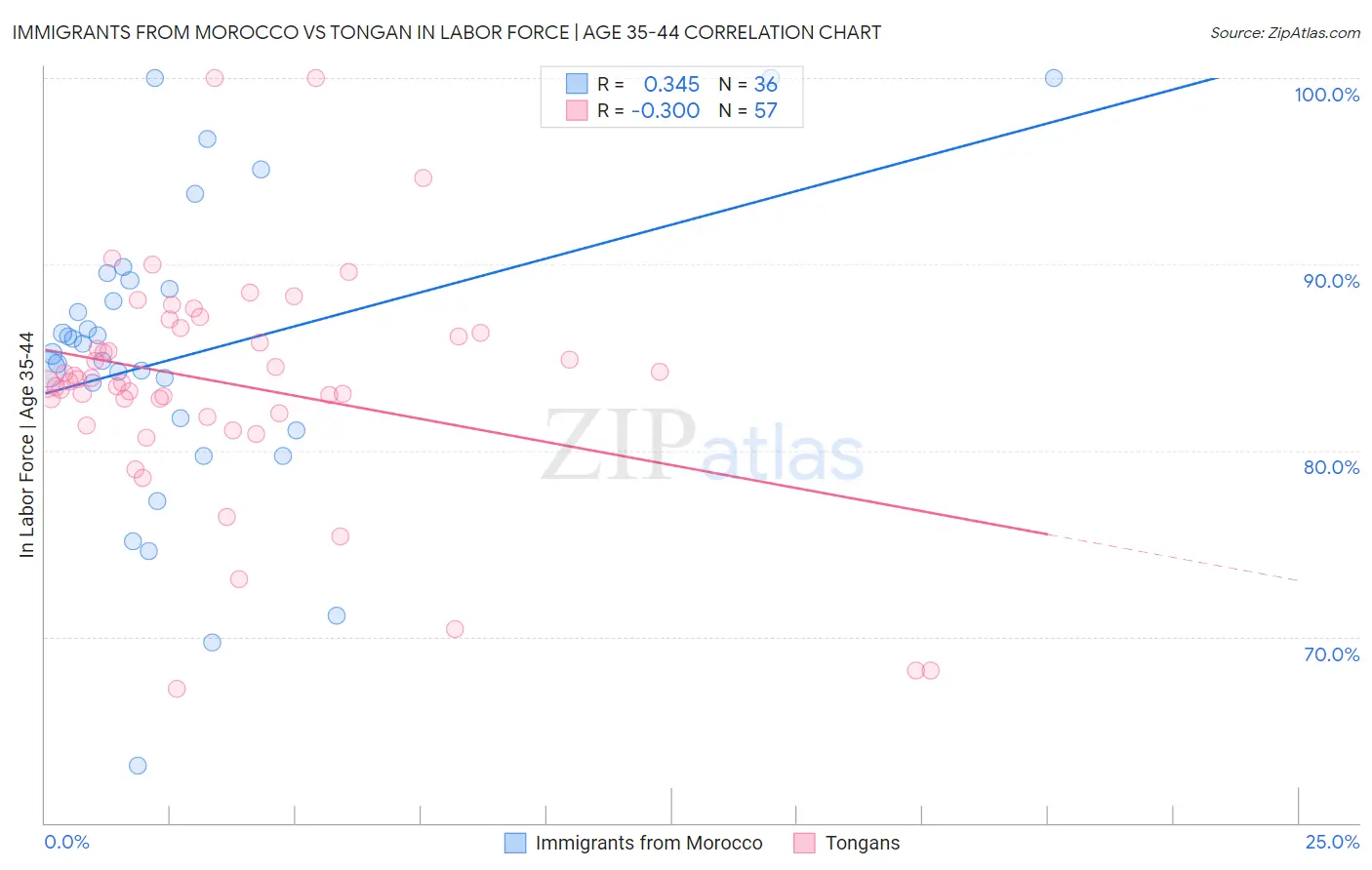 Immigrants from Morocco vs Tongan In Labor Force | Age 35-44