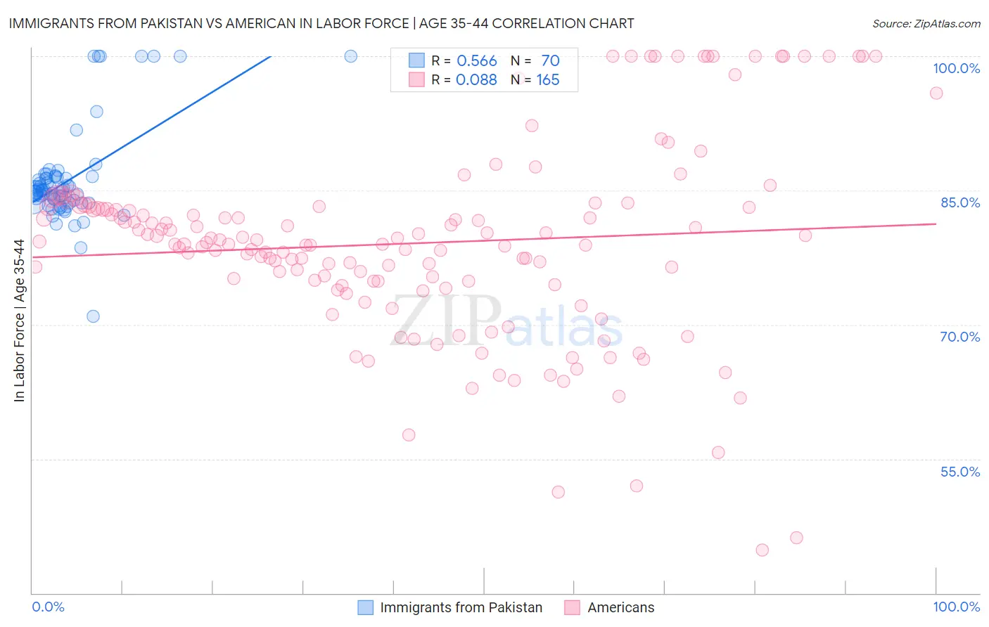 Immigrants from Pakistan vs American In Labor Force | Age 35-44