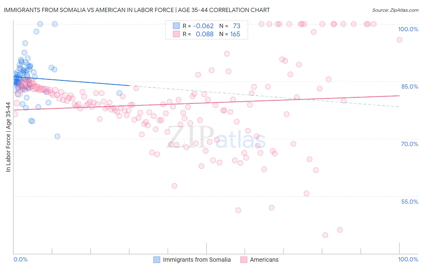 Immigrants from Somalia vs American In Labor Force | Age 35-44