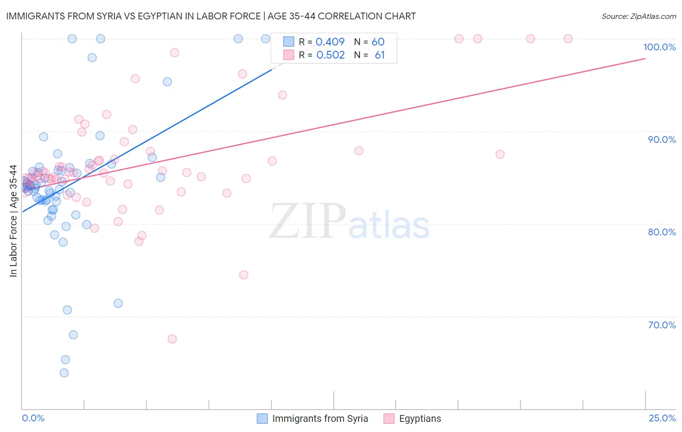 Immigrants from Syria vs Egyptian In Labor Force | Age 35-44