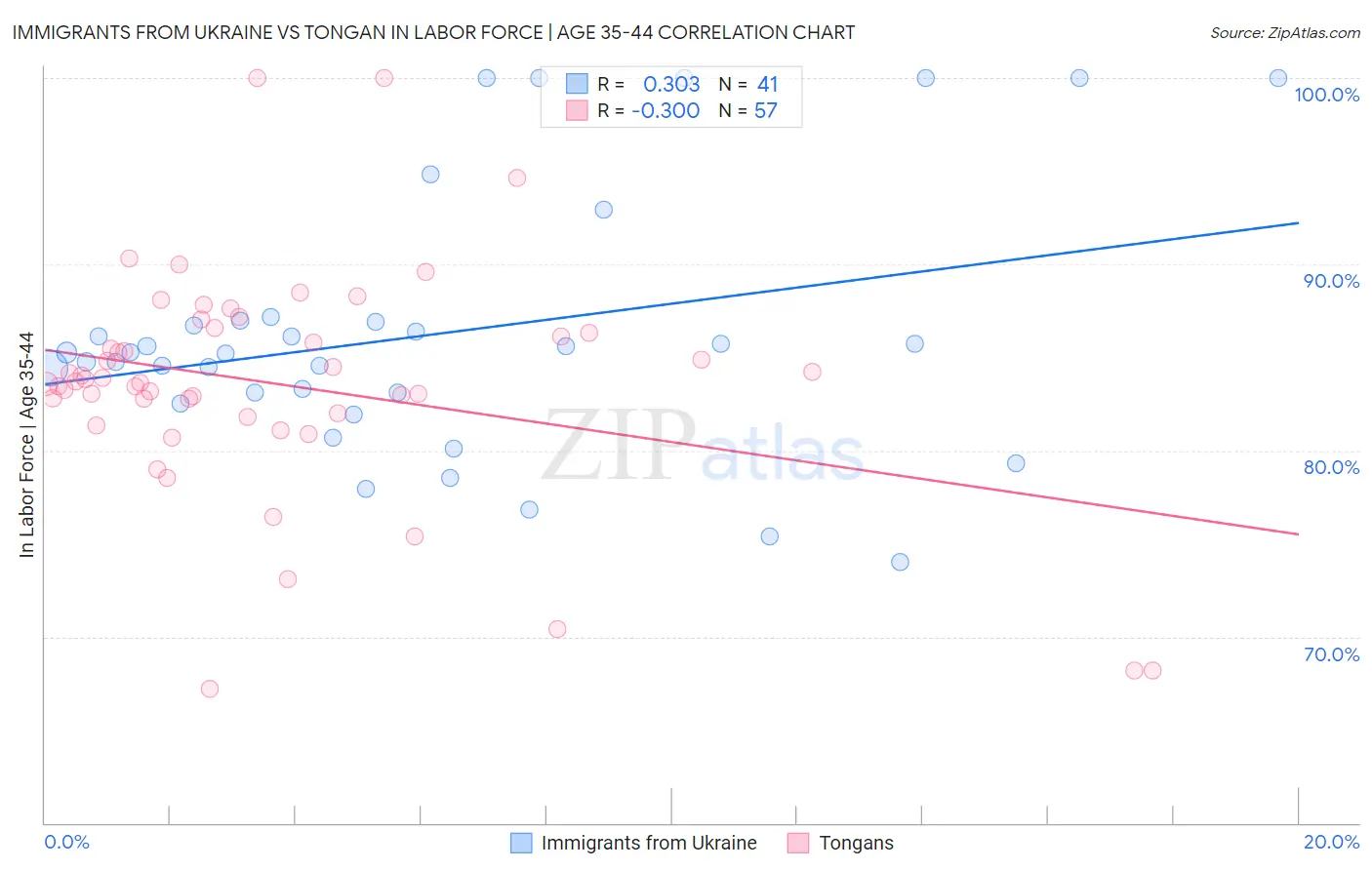 Immigrants from Ukraine vs Tongan In Labor Force | Age 35-44