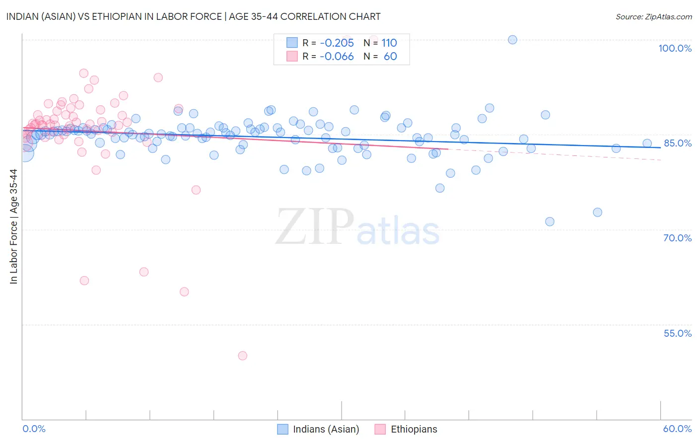 Indian (Asian) vs Ethiopian In Labor Force | Age 35-44
