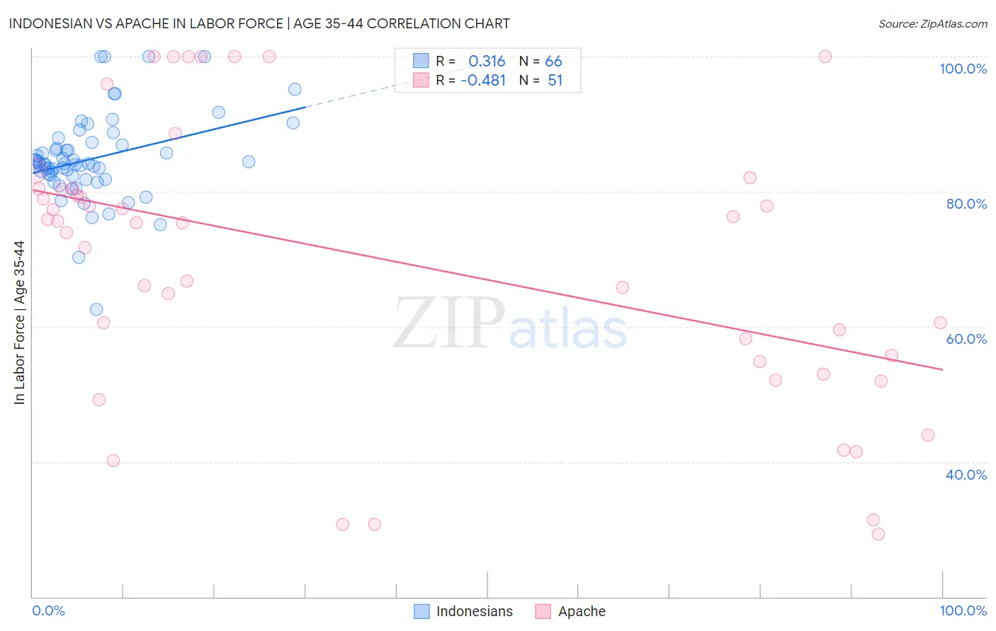 Indonesian vs Apache In Labor Force | Age 35-44