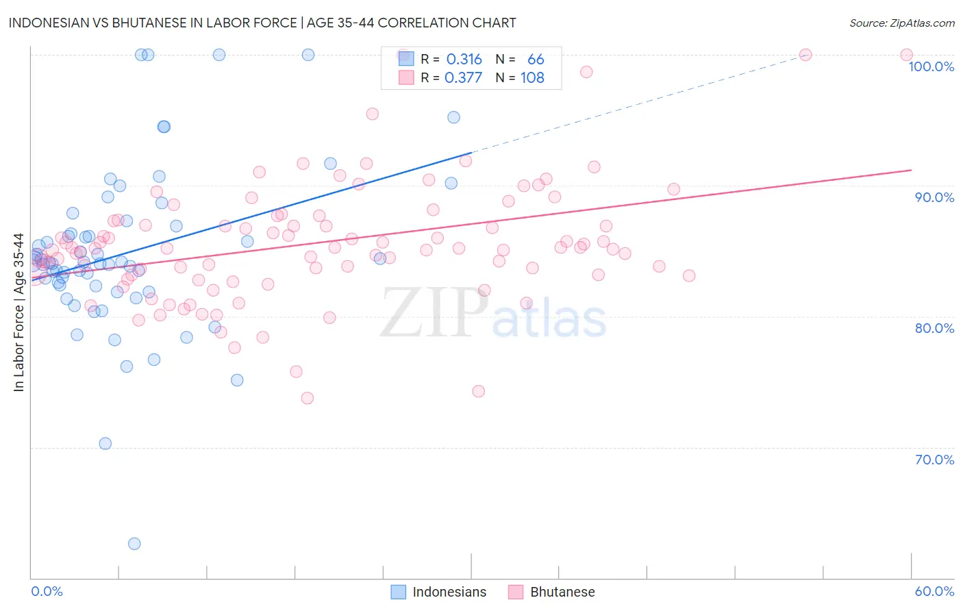 Indonesian vs Bhutanese In Labor Force | Age 35-44