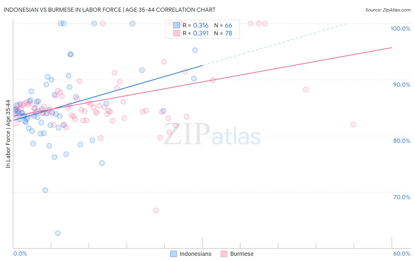 Indonesian vs Burmese In Labor Force | Age 35-44