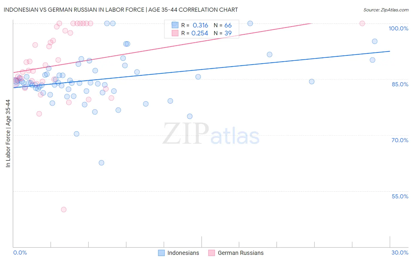 Indonesian vs German Russian In Labor Force | Age 35-44