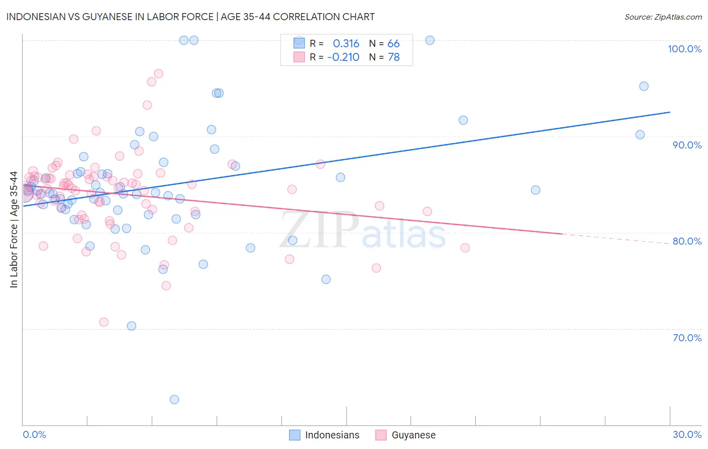 Indonesian vs Guyanese In Labor Force | Age 35-44