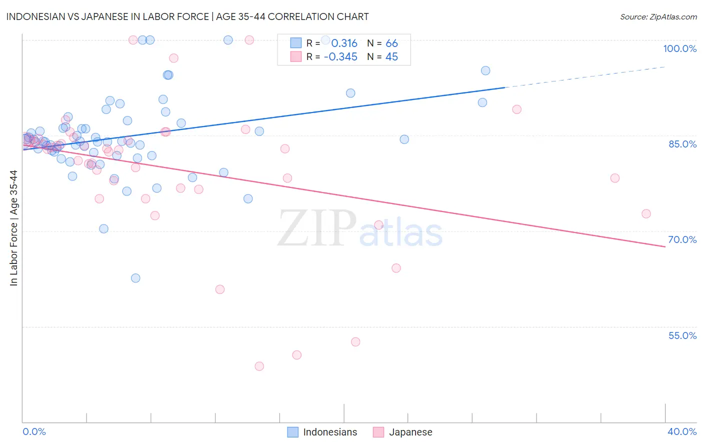 Indonesian vs Japanese In Labor Force | Age 35-44
