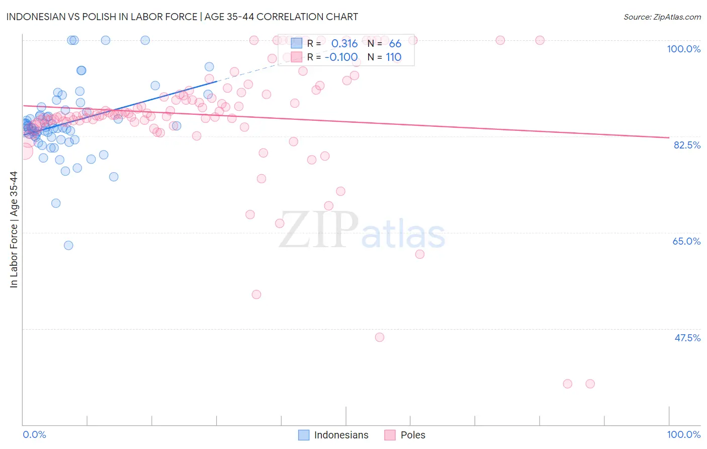 Indonesian vs Polish In Labor Force | Age 35-44