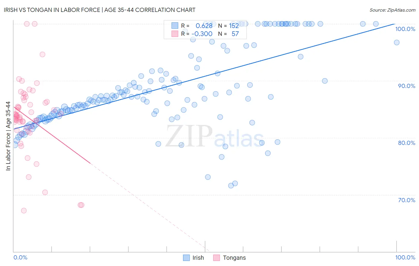 Irish vs Tongan In Labor Force | Age 35-44