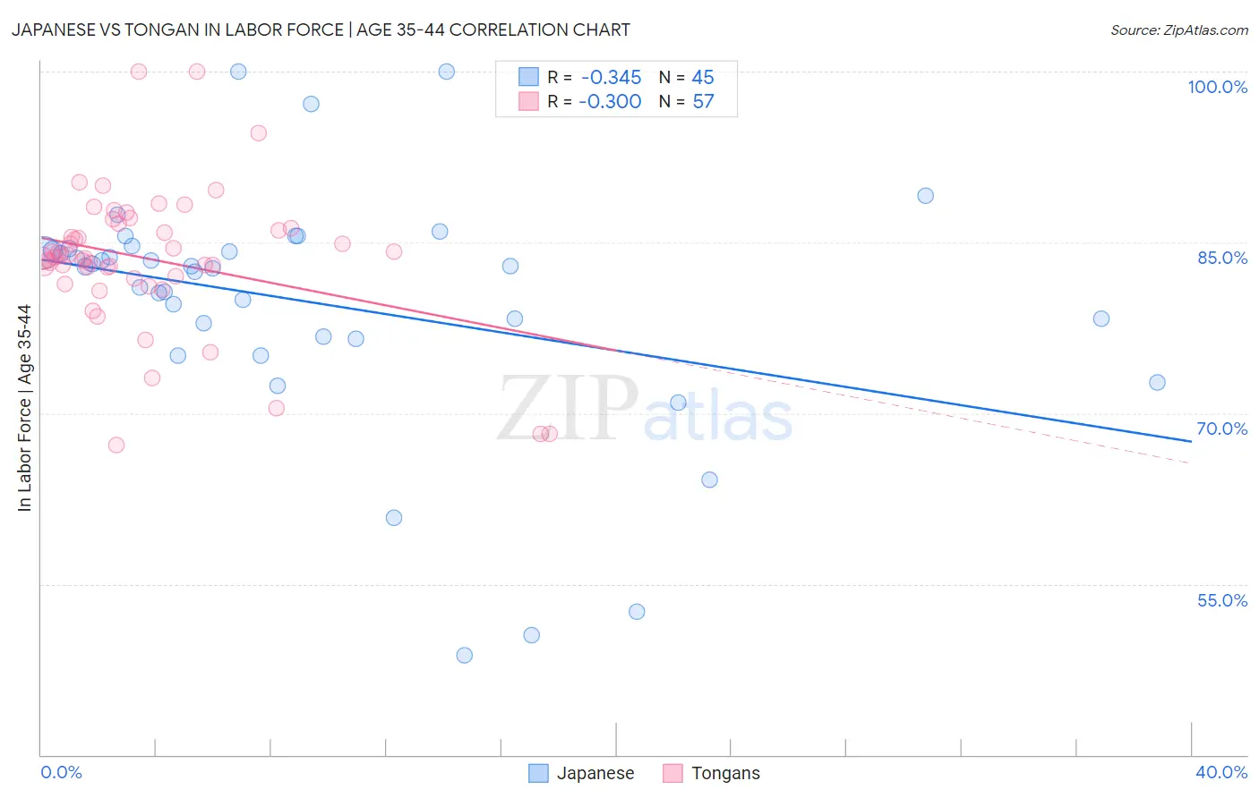 Japanese vs Tongan In Labor Force | Age 35-44