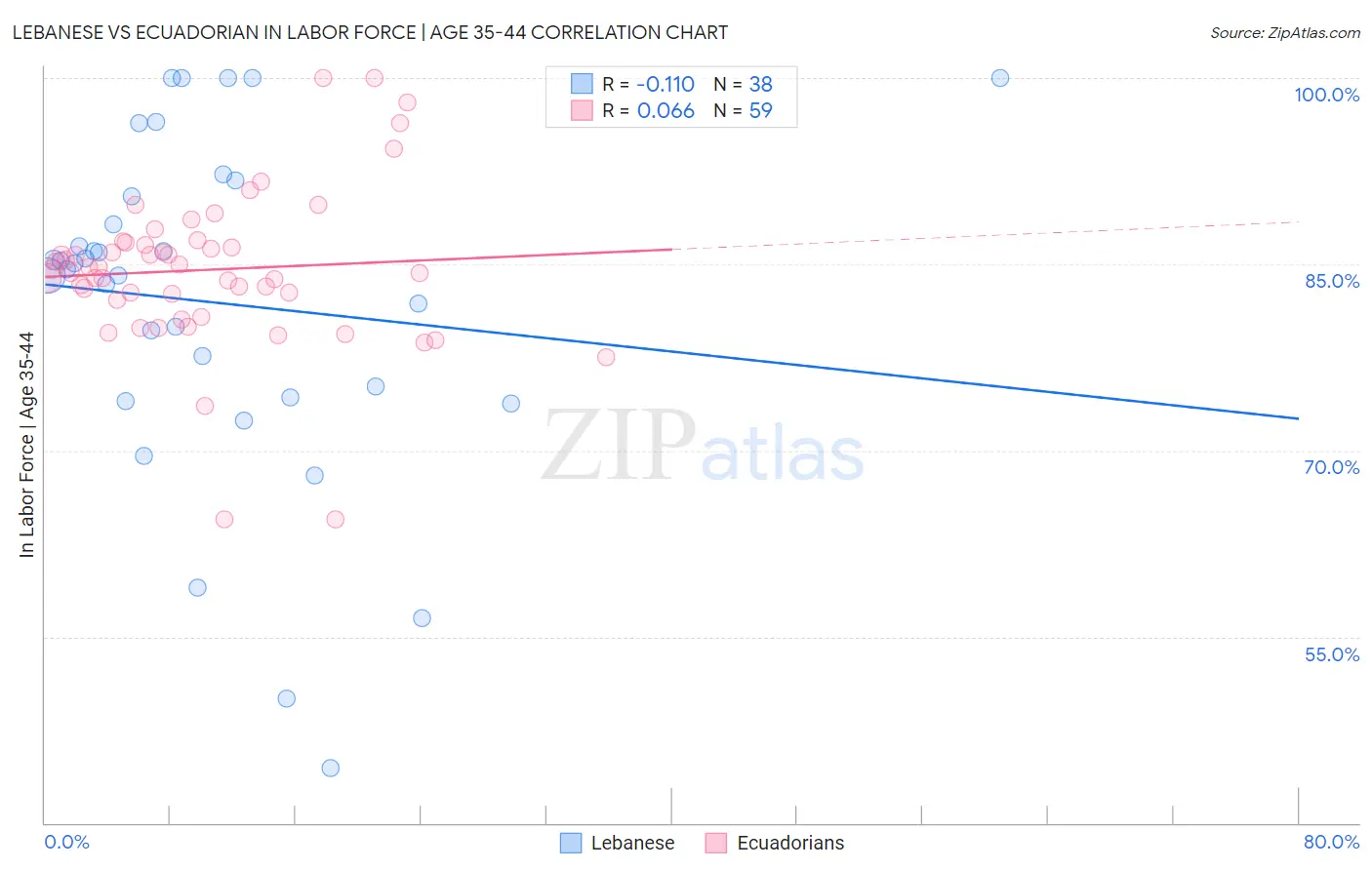 Lebanese vs Ecuadorian In Labor Force | Age 35-44